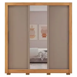 Guarda Roupa com Espelhos 3 Portas 2 Gavetas com Pés Santiago Caemmun Lamina mel/off/cacao
