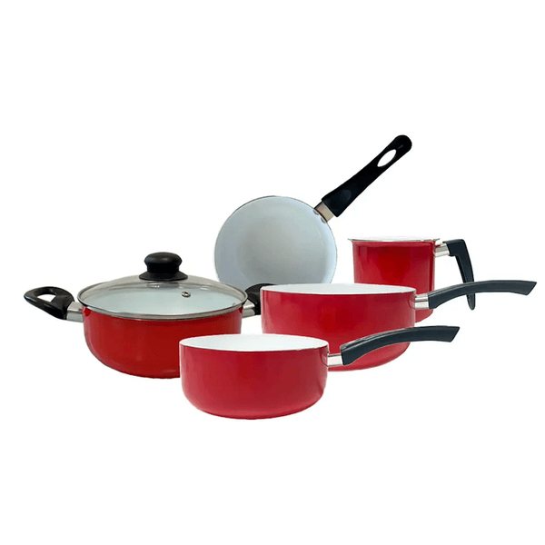Conjunto de Panelas Santiago Revestimento Cerâmico 5 Peças Alumínio/Baquelite Vermelho