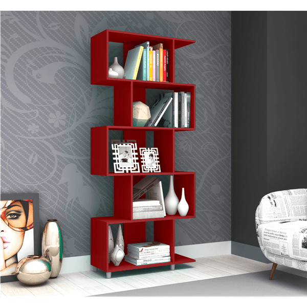 Estante Retrô Regular, 5 Nichos, MDP - Móvel Bento ESM209 Vermelho