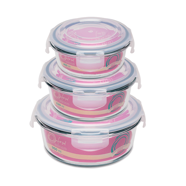 Conjunto de Potes Herméticos Redondos em Vidro Borosilicato da Oxford 3 peças