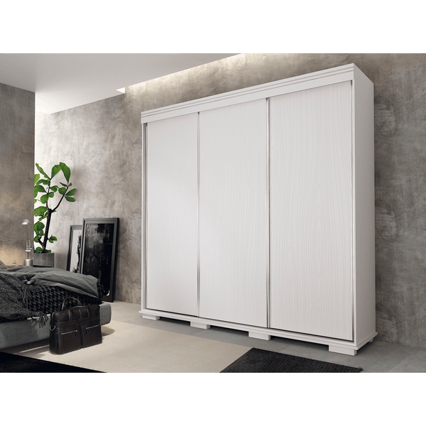 Guarda-Roupas 3 Portas de Correr, 4 Gavetas, MDF - Fênix Mustang Branco