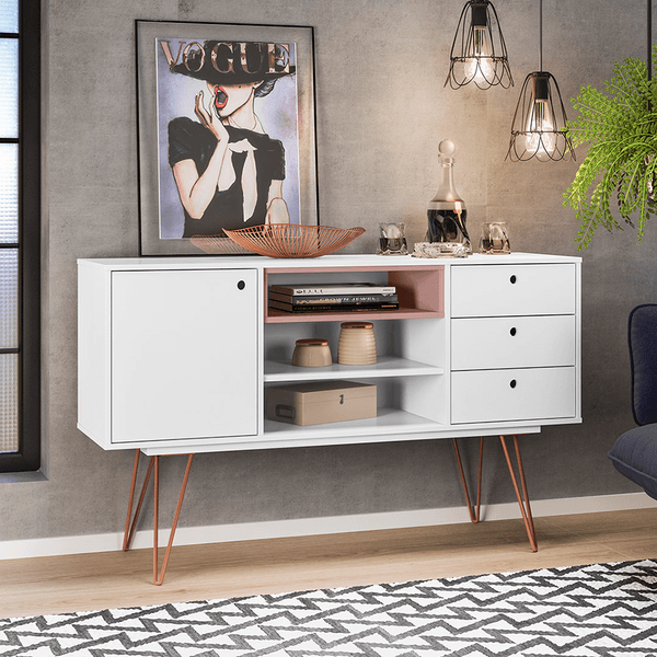 Buffet Metal Retrô 1 Porta 3 Gavetas - Taranto Branco / Rosé