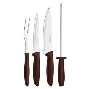 Jogo para Churrasco Plenus da Tramontina, 4 Peças, Lâminas de Aço Inox, Marrom - 23498436