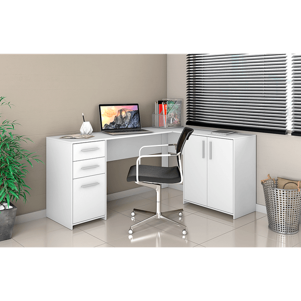 Mesa para Computador Office, 3 Portas, 2 Gavetas - NT2005 Branco New