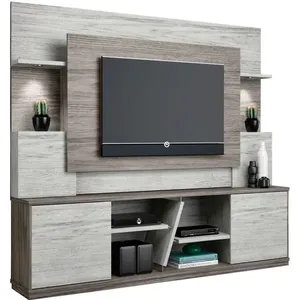 Estante Home, 2 Luminárias LED, Portas Deslizantes - BelaFlex Milano Diamante / Ébano