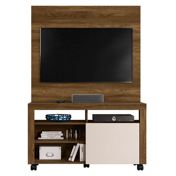 Rack com Painel Astro em MDP, Para TV de até 43'', 2 prateleiras, 4 Nichos - Novo Mundo Canela Rústico / Off White