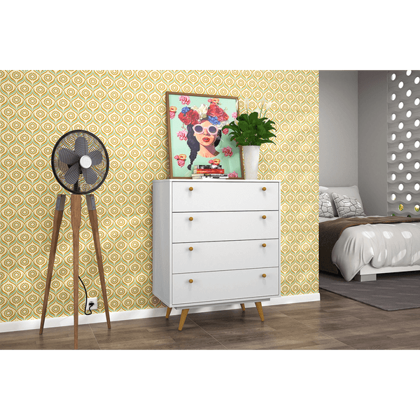 Cômoda em MDP/MDF, 4 Gavetas, Com Pés - Retrô 35 Branco