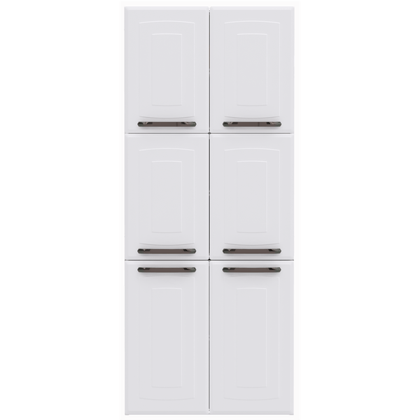 Paneleiro em Aço, 6 Portas, 3 Prateleiras, 6 Puxadores - Titanium Branco