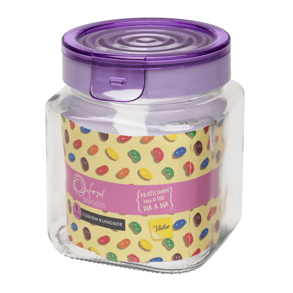 Pote Quadrado Hermético Lavanda, 1 Peça, 1l, Vidro - P06T-1002