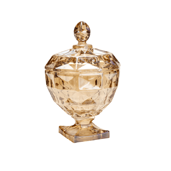 Potiche Decorativo Wolff Diamant, Cristal, Com Tampa, Âmbar, 12x19cm - 26061