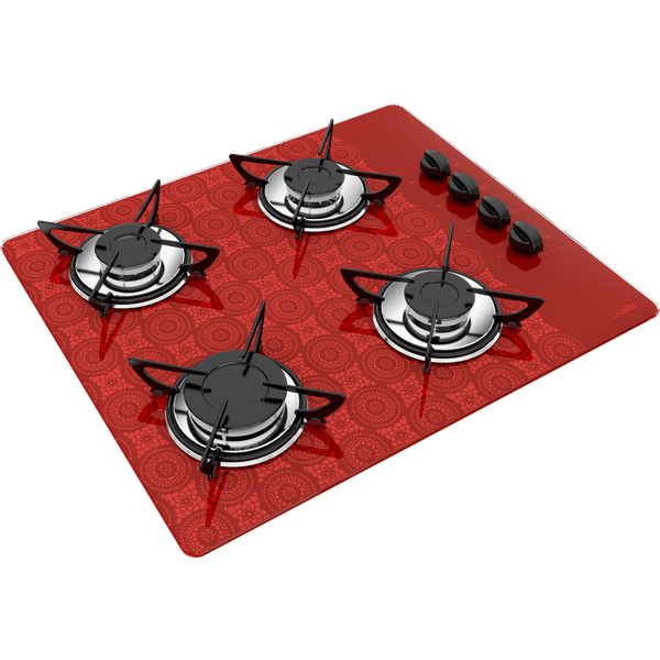 Cooktop Casavitra 4 Bocas Crochê com Queimador Rápido, Bordô - E10E43.439 Bivolt