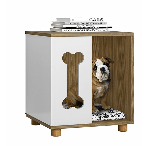 Mesa Lateral em MDP/MDF, Pés Madeira, Pintura UV - Pet Golden Mel Freijó/ Branco