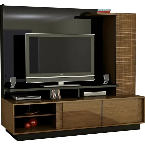Rack Home com 2 Portas Deslizantes - Somopar Nayla Imbuia / Preto