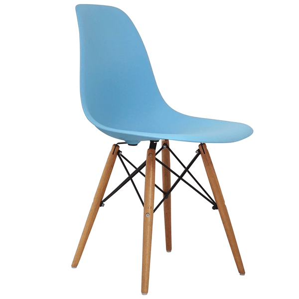 Cadeira em Madeira e metal, Assento Polipropileno - Eames Azul
