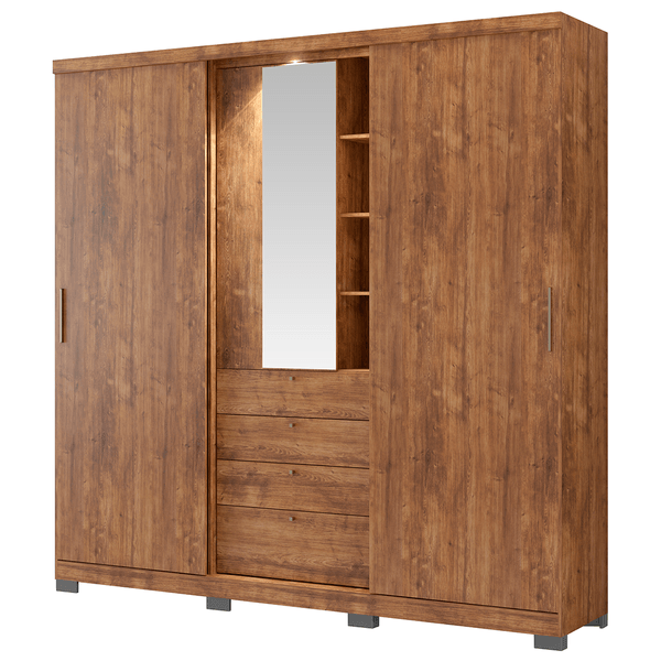 Guarda-roupa em MDP, com 3 Portas, 4 Gavetas, Pés - Carraro Zeus Native