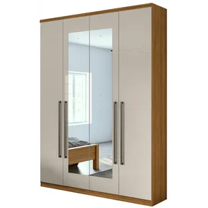 Guarda-roupa em MDF, Com Espelho, 04 Portas, 02 gavetas, 02 Prateleiras - Alonzo New Rovere Naturale / Off White
