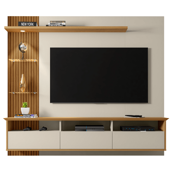 Painel para TVs até 65'', MDP, 3 Portas, 2 Nichos, 2 Prateleira - Trend Off White/Cinamomo