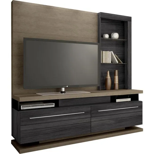 Estante com Prateleiras de Vidro - Germai Belize Cool / Preto