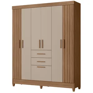 Guarda Roupa Malta 6 Portas 3 Gavetas MDP Puxadores em MDF Carvalho / Fendi