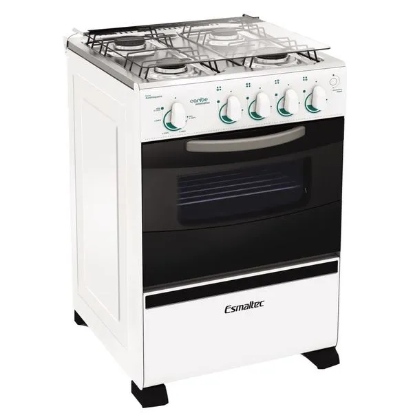 Fogão 4 Bocas de Piso Esmaltec Branco Bivolt - Caribe Bivolt