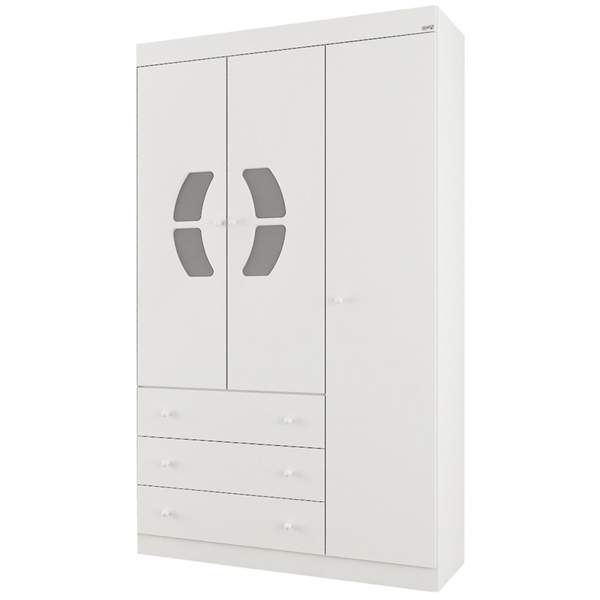 Guarda-roupas, 3 Gavetas, 3 Portas, MDF - Canaã Móveis Belly Branco Brilho