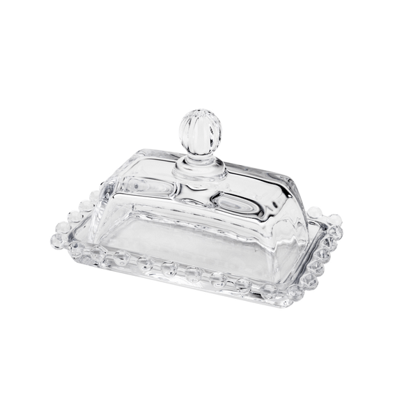 Manteigueira de Cristal Pearl da Wolff, Com Tampa, 9x14cm - 26755