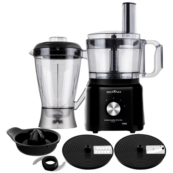 Multiprocessador All In One Britânia, 2 Velocidades + Pulsar, 900W, Preto - BMP900P 220V