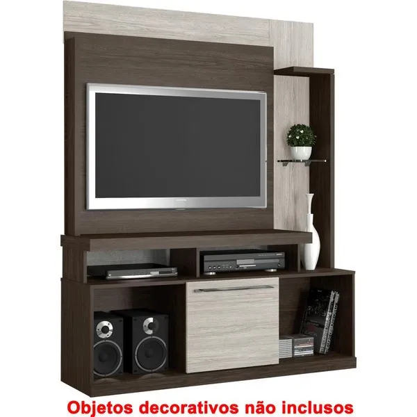 Estante Home com Prateleira de Vidro - Belaflex Turin Roble / Champagne 531