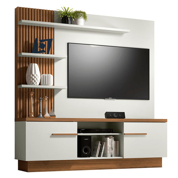 Painel Home para TV 55'', 2 Portas - Linea Brasil Itaipu Off White/Nogueira