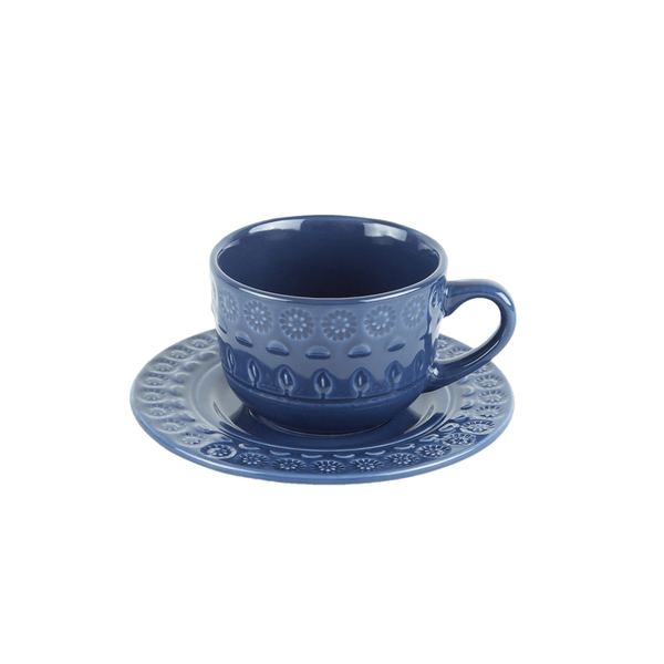 Conjunto de Xícaras Para Café Com Pires Grace, Azul, 4 Peças, 80ml, Porcelana - 17564
