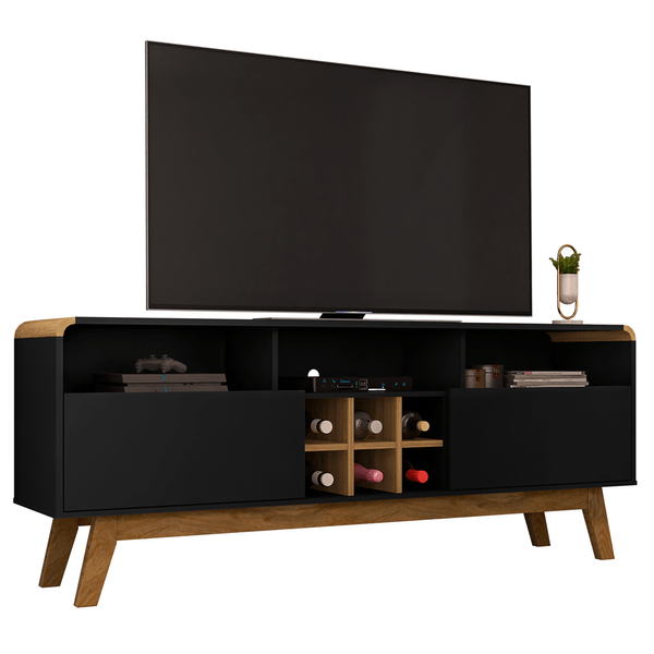 Rack para TV 65'', MDP, 1 Prateleira, 2 Portas - Larimar Retro Preto Fosco / Cinamomo
