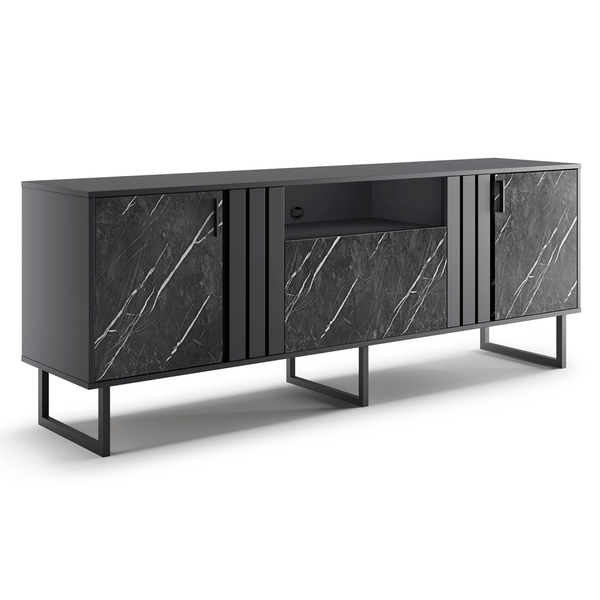 Rack para TV 70'', MDP, 3 Portas - Jurua Preto Fosco/ Grigio
