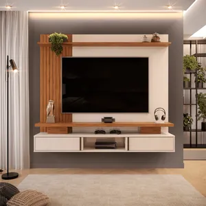Painel Home Leoni MDF/MDP para TV até 65 polegadas Freijó / Off White