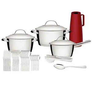 Jogo de Panelas Inox, Fundo Triplo, Kit Utensílios, 30 Peças - 65650337