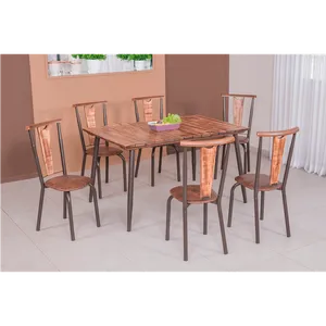 Mesa de Jantar Com 6 Cadeiras, Tampo de Madeira - Modecor Calcário Café / Demolição