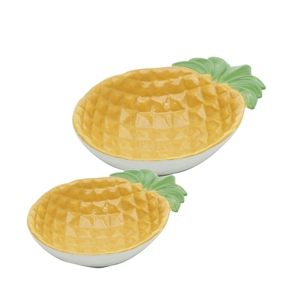 Bandeja Pineapple da Urban, Cerâmica, 2 Peças, Amarelo/Verde - 40113