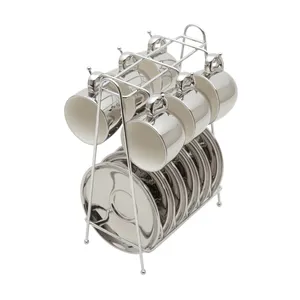 Conjunto de Xícaras para Café Versa Wolff, com Suporte, Prateado, 6 Peças - 35524