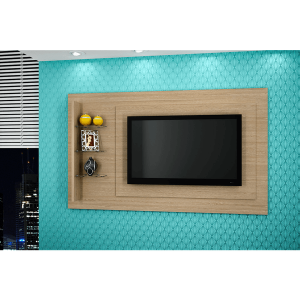 Painel Home para TV 50'', MDP/MDF, 3 Prateleiras de Vidro - Premium 180 Natural