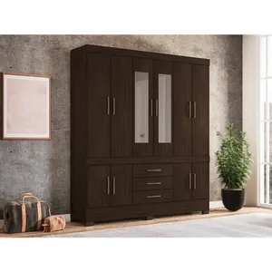 Guarda-roupa em MDP, 10 Portas, 3 Gavetas, Espelho - Demóbile New Murano Ébano