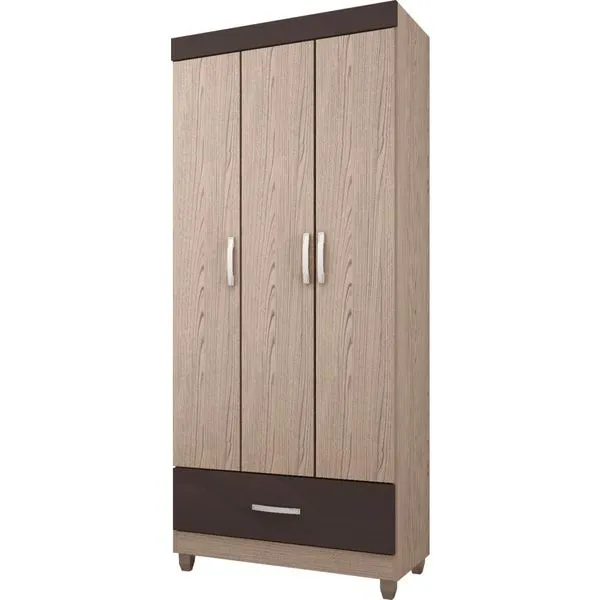 Guarda-roupa 3 Portas 1 Gaveta - Demóbile Prince Castanho / Onix