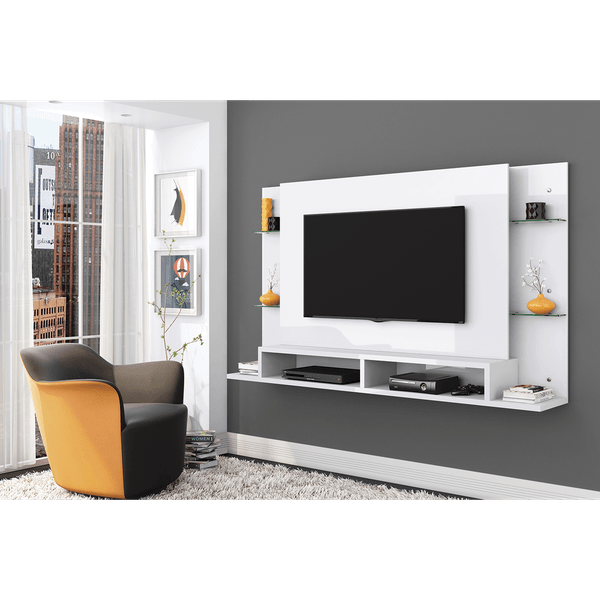 Painel para TV até 55'', 4 Prateleiras, 2 Nichos Organizadores - Malbec Branco