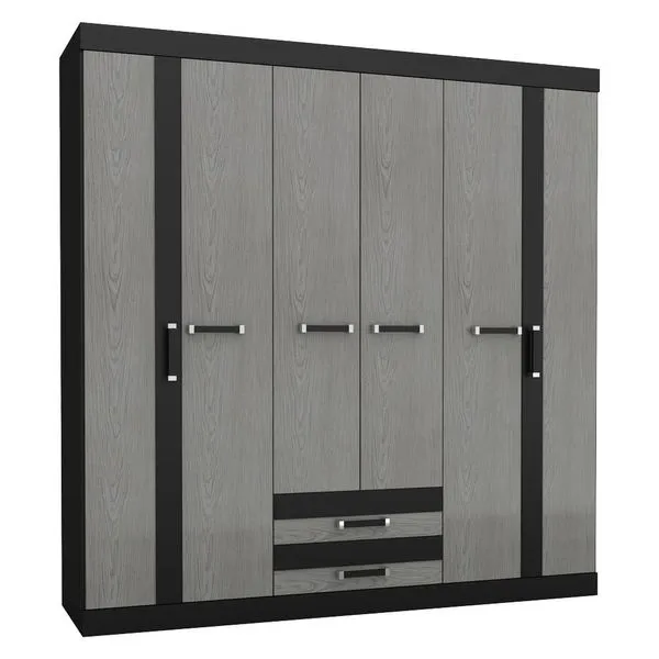 Guarda-roupa 6 Portas 2 Gavetas com Pés - Maxel Roma Preto / Cinza