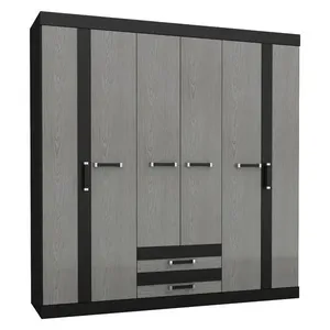 Guarda-roupa 6 Portas 2 Gavetas com Pés - Maxel Roma Preto / Cinza