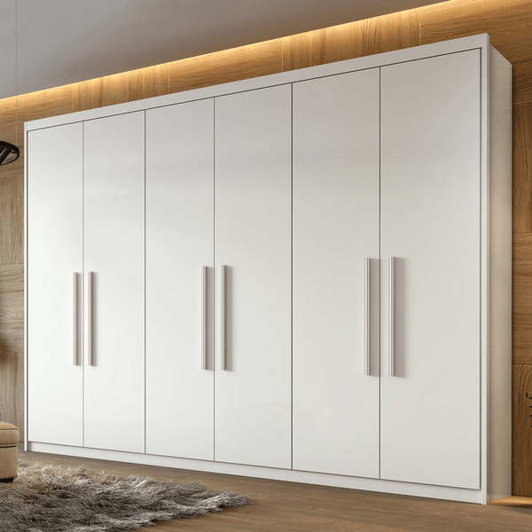 Guarda-roupa em MDF/MDP, 6 Portas, 4 Gavetas, 4 Prateleiras - Aires Branco