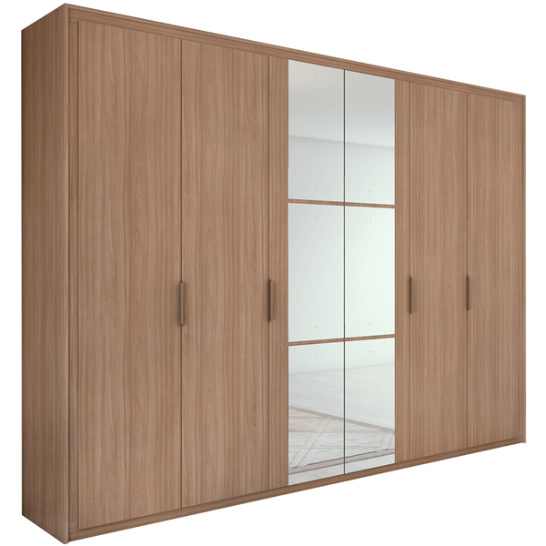 Guarda-roupa em MDF, Com Espelho, 6 Portas, 6 Gavetas - Stillus Carvalho Naturale