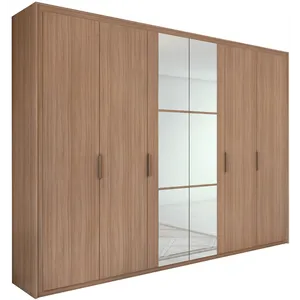 Guarda-roupa em MDF, Com Espelho, 6 Portas, 6 Gavetas - Stillus Carvalho Naturale