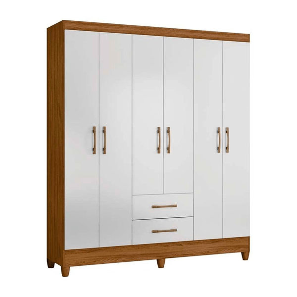 Guarda-Roupa Casal Panamá em MDP 6 Portas 2 Gavetas 6 Prateleiras Naturale/ Branco