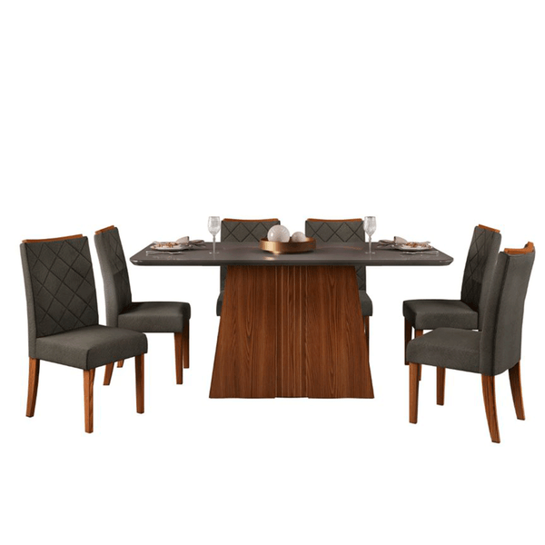 Mesa de Jantar Itália com 6 Cadeiras Golden DJ Móveis Marroquim/ Cinza/ Chumbo