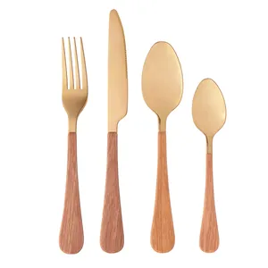 Faqueiro Aço Inox Milão Wolff 24 Peças Cabo Plástico Amadeirado Dourado