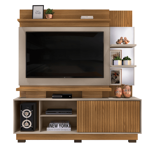 Estante Home Lupi em MDF/MDP com Espelho para TV até 55'' Dj Móveis Carvalho Nobre / Griz
